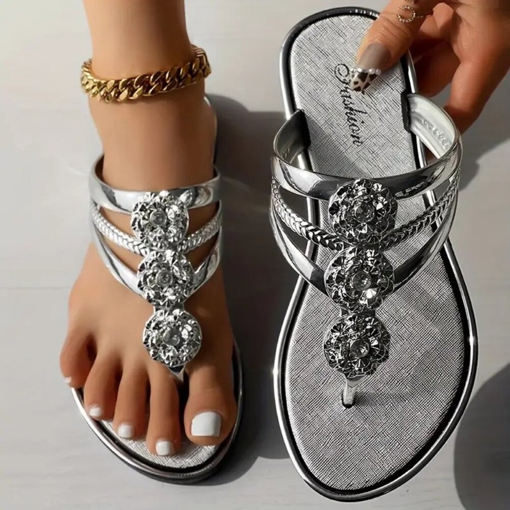 Glitter Flat Heel Slip-On Sandals
